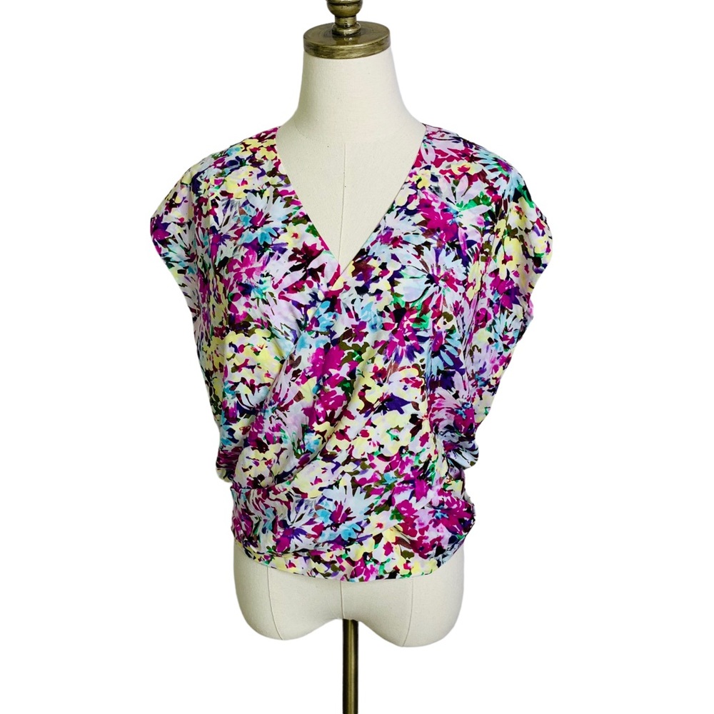 Cabi #5211 Eden Floral Multicolor Blouse Wrap Top SMALL 3461